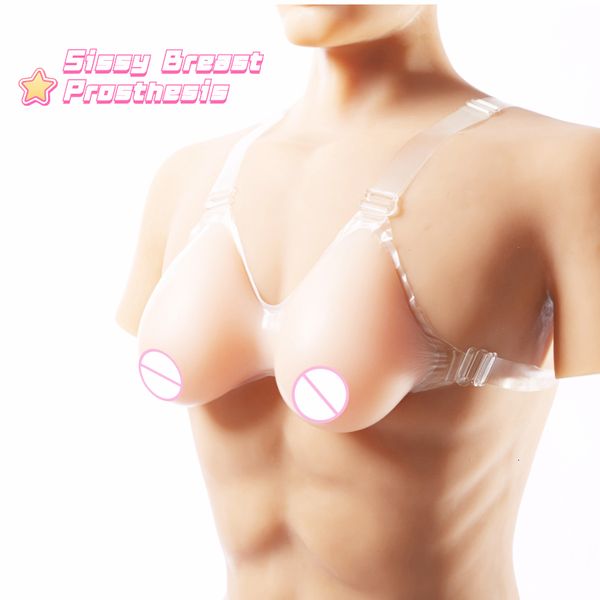 Prothèse mammaire en silicone fausse avec bretelles prothétiques transparentes assorties aides à l'usure pseudoprothétiques pour gay 230824