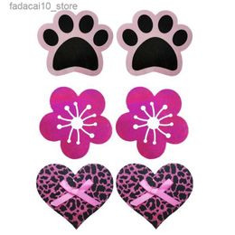 Almofada de mama 10 pares capas de mamilo leopardo coração flor de cerejeira animal pata impressão descartável autoadesivo pastéis adesivos de peito sutiã q230914