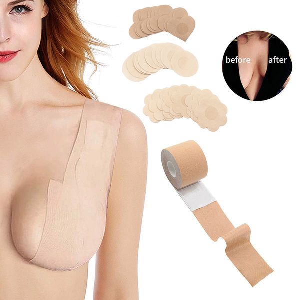Coussinet de poitrine Boob Tape Soutiens-gorge pour femmes Adhésif Invisible Bra Nipple Pasties Covers Lift Push Up Bralette Bretelles Collant 230628