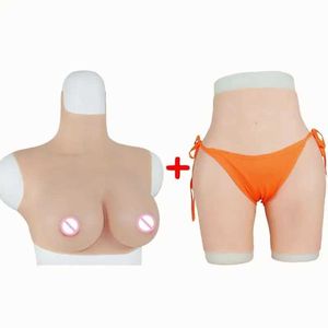 Almohadilla para el pecho Realzador de glúteos Almohadillas de 1,2 pulgadas Body de silocono Forma de seno grande realista y pantalones de vagina Fack Set Pechos artificiales 240330