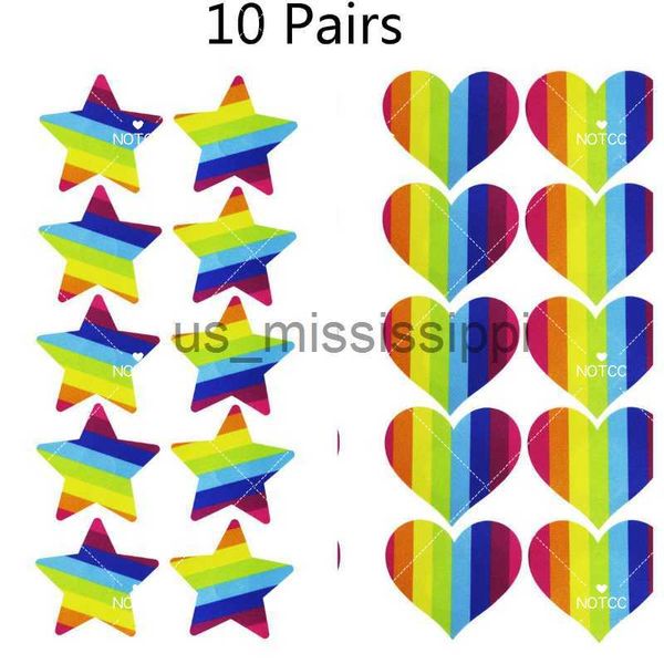 Almohadilla para el pecho NOTCC 10 pares Rainbow Star Nipple Cubre Mujeres Sexy Adhesivo Egirl Y2K Pezones Pasties Desechables Venta al por mayor x0831