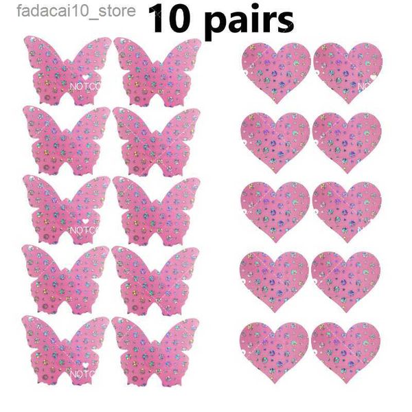 Almohadilla para el pecho NOTCC 10 pares Y2k Pink Butterfly Heart Nipple Cubre Egirl Adhesivo desechable Lentejuelas Pezón Pasties Accesorios de lencería Q230914