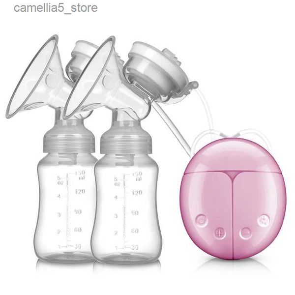 Bombas de leche Bombas de leche eléctricas dobles Potente succión del pezón Bomba de leche eléctrica USB con botella de leche Extractor de leche materna portátil Q231120