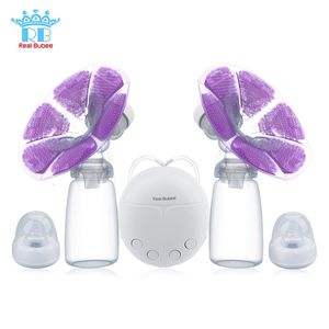 Breastpumps Real Bubee Double Electric Pumps Powerful Nipple Suction Baby Milk Bottle Cold Heat Pad Nippl USB Pump 230504