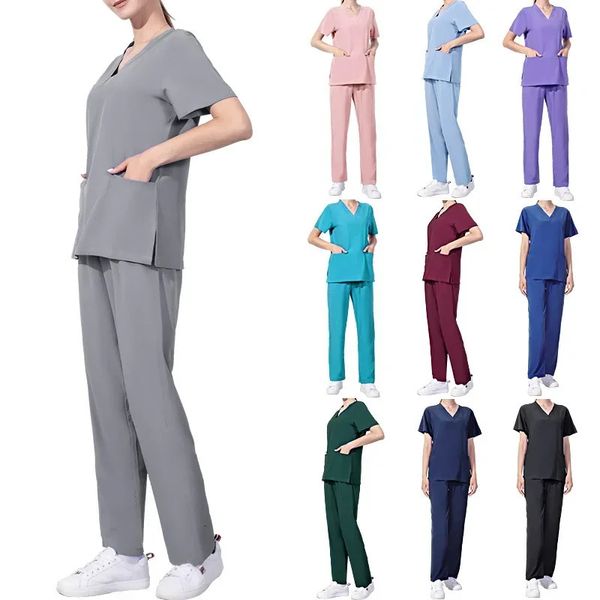 Conjunto de uniforme de enfermería de mortaja transpirable y de secado rápido para médicos y cirujanos perfectos para el verano adecuado para salones de belleza 240420