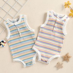 Ademend baby meisjes jongens mouwloze romper zuigeling zomer strepen ronde kraag jumpsuit kleding jumpsuits