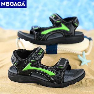 Ademende kinderen Summer Boys Lederen Sandalen Sportschoenen Non-Slip Kids Flat Child Beach Shoes Comfortabele Casual Sandalias 240407