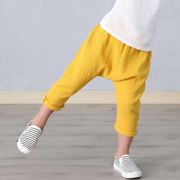 Pantalons d'été en coton et lin pour bébés, respirants et confortables, à la mode pour garçons et enfants, couleur bonbon, pour filles