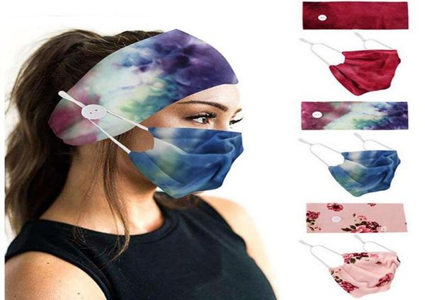 Mascarilla de algodón transpirable Ps Hairband Yoga Deporte Botón impreso Diadema elástica Máscaras a prueba de polvo Accesorios para pañuelos Wholea01863934