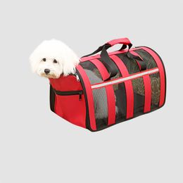 Ademend Hond Kat Carriers Handtas Vier Kanten Ventilatie Mesh Pet Cage Draagbare Opvouwbare Oxford Striped Pet Cat Bag