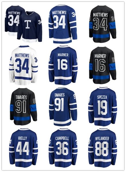 Jerseys de hockey respirant Auston Matthews 34 Marner 16 John Tavares 91 Nylander 88 Rielly 44 Campbell 36 Spezza 19 Blue White 2022 Classic Third Black Size S-xxxl