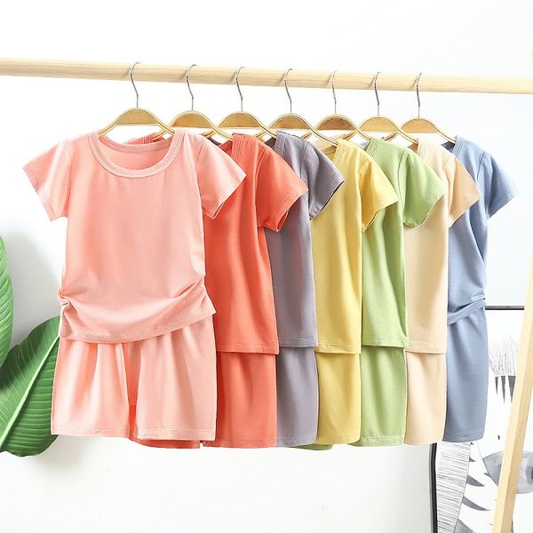 Pijamas modales transpirables para niños, conjuntos de ropa de dormir para niños, ropa de casa de verano para niñas y niños M3421