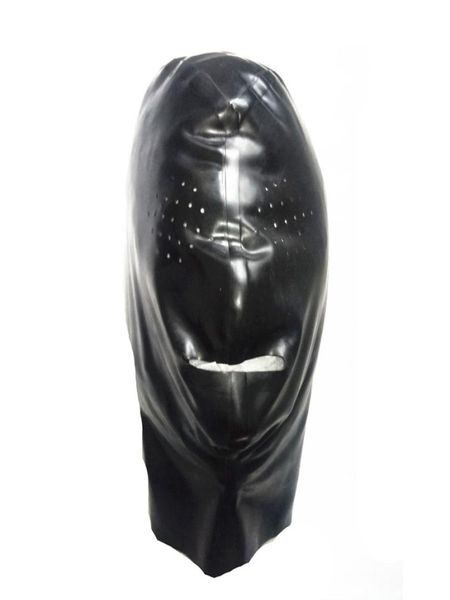 Masque de tête de fête en Latex respirant, cagoules de Bondage sexuel BDSM avec petits trous pour les yeux, noir pour femmes RJDBY0019188434