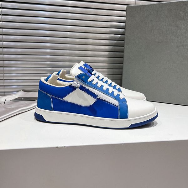 Zapatos de cuero transpirable para hombre zapatos de skate correas con cremallera color azul y blanco a juego primavera verano otoño diseñador de lujo nuevos zapatos de viaje al aire libre 39-47 + caja