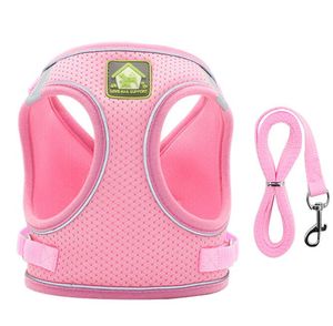 Ademende mesh kattenharnas vest en riem touw kitten katten liet harnassen verstelbare huisdier kleine hond puppy harnas kleding voor de Franse bulldog chihuahua pug