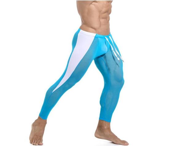 Collants en mailles respirantes hommes sport leggings sexy mens pantalon de compression de fitness courir les collants d'entraînement