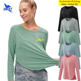 Ademend snel droge elastische looptoppen vrouwen lange mouw yoga t shirts gym fitness sportkleding body shaper tees aangepast 220704