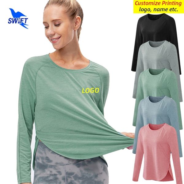 Respirant à séchage rapide élastique en cours d'exécution Tops femmes à manches longues Yoga T-shirts Gym Fitness Sportswear Body Shaper Tees personnalisés 220704