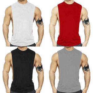 Ademende zomertanktops pure kleur katoen t-shirts sterke mannen sportschool sport hardloopkleding
