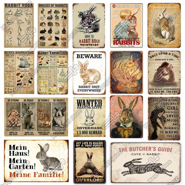 Breeds of Rabbits Plaque de signalisation en métal rétro pour Bar Cafe Club Cuisine ferme Décoration murale Plaque Nostalgic Art Fer Peinture H1110