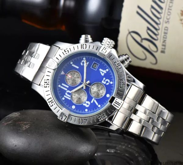 Breit 2023 Mode Business Chronographe Cadran Panda Eye Bande de montre en acier inoxydable Montre-bracelet à quartz pour hommes montres montre de créateur pour hommes