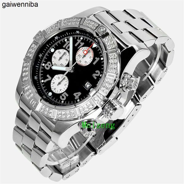 Breitlinx Reloj de pulsera de súper lujo NUEVO Avenger SS con bisel de diamantes Esfera árabe negra A13370