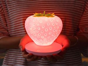Brelong LED Night Light Creative Strawberry USB Charging Bedside Decorative Eye Table Lampe Blanc Rose Red6784251