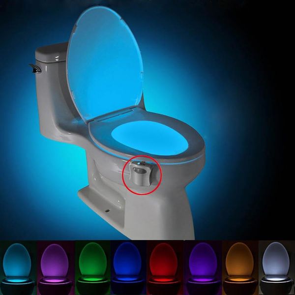 Toilette Veilleuse LED Lampe Salle De Bains Intelligente Activé Par Le Mouvement Humain PIR 8 Couleurs Rétro-Éclairage RVB Automatique pour Cuvette De Toilette Lumières Dropshipping