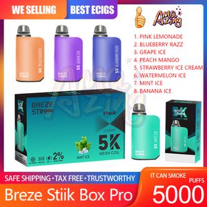 Breze Stiik Box Pro 5000 bouffées de cigarette électronique jetable, stylo vape 2% 5%, batterie rechargeable 950mAh, capacité de 12ML, 5k bouffées