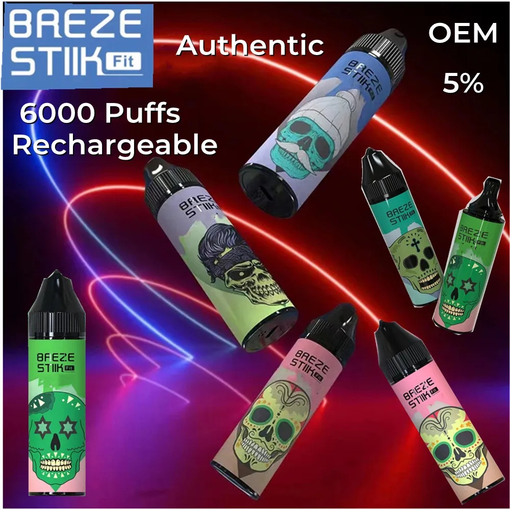 Breze Stiik Fit 6000 Hits Disposable E Cigarette OEM Vapes 15ml Refillable Vapor Pod Rechargeable Battey With Type-C Charge 12 Colors Authentic 5%