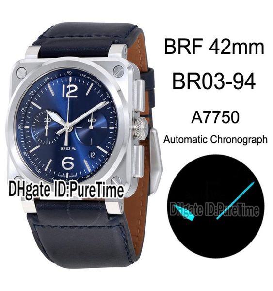 BRF Aviation Type BR 0394Blustsca ETA A7750 Chronograph Automatic Mens Watch Arey Case Blue Dalm Blue Leather Edition PU2345455