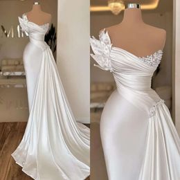 BRIDAL 2024 Mermaid Trouwjurken Jurk strapless parels kralen cystalen vegen trein op maat gemaakte strand satijn plus size vestido de novia