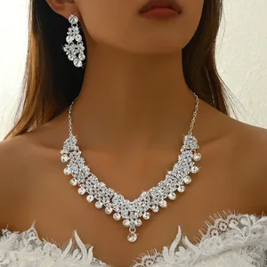 Bruids Oostenrijkse kristallen ketting en oorbellen sieraden set geschenken passen bij trouwjurk
