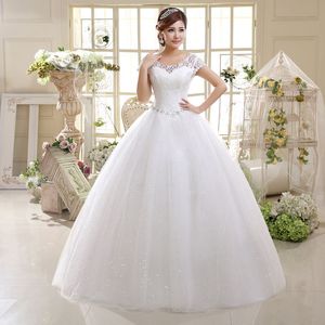 Beaded Sequin Crystal Lace Wedding Dress, Tulle Cap Sleeve Long Ball Gown Vestidos De Novia