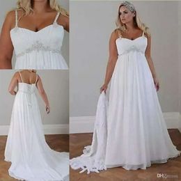 Bridal Boho Chiffon trouwjurken jurk kanten applique riemen vegen trein een lijn op maat gemaakte plus size strand tuinvestido de novia