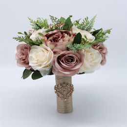 Bouquet de mariée en soie, fleur de mariage, demoiselle d'honneur, pivoines roses, accessoires de mariage floraux artificiels Boho, ramos de flores para novias262z