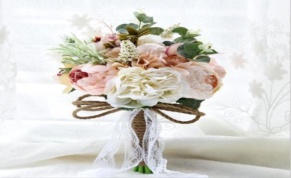 Ramos de novia para bodas con rosas en 7 colores azul rojo champán crema rosa fucsia bouquets de boda artificiales hechos a mano bwd3049706