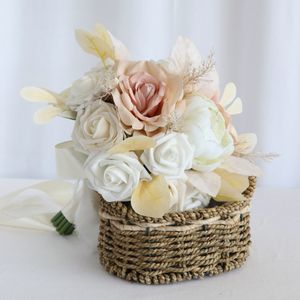 Bouquets de mariée accessoires de mariage ivoire avec Champagne fleurs faites à la main 30*22 cm décorations de fête 2023 nouveauté