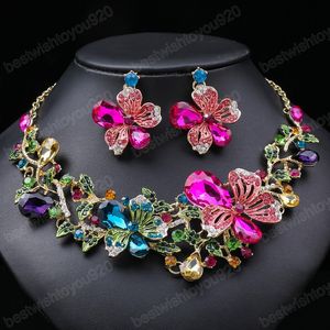 Demoiselle d'honneur mariée cristal autrichien strass ensembles de bijoux déclaration collier ras du cou boucles d'oreilles ensembles pour la fête de mariage bal