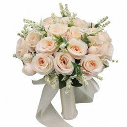 Ramo de boda de dama de honor nupcial Blanco Rosa Champán Rosa artificial Novia sosteniendo Frs Mariage Decoración Accesorios de boda R4IU #