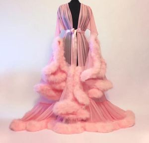 Bridal Cape Purple Feather Bride Sheer Robe Tulle Illusion Long Wedding Banquet Feather Robe Costume COAK1740855