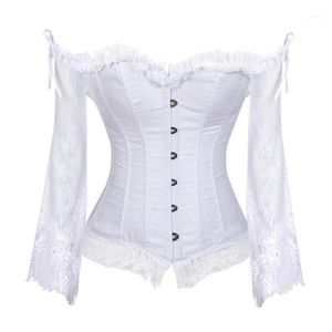 Hauts corset de mariée pour femmes avec manches Style victorien rétro Burlesque dentelle corset et bustiers gilet de mariage mode blanc282m