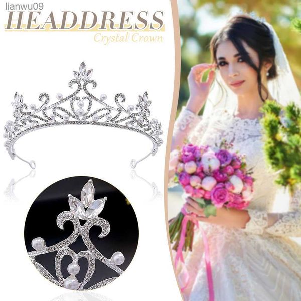 Corona nupcial Aleación Diamante de imitación Perla Accesorios para el cabello Regalo de boda Regalo para adultos Tocado Joyería Sombreros Mujeres 1pc H9 L230704