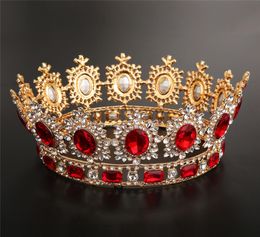 Couronne de mariée Reine Strass Cristaux Couronnes De Mariage Royal Pierre De Cristal Rouge Grand Or Bandeau Cheveux Studio Moulage Diadèmes De Fête1239239