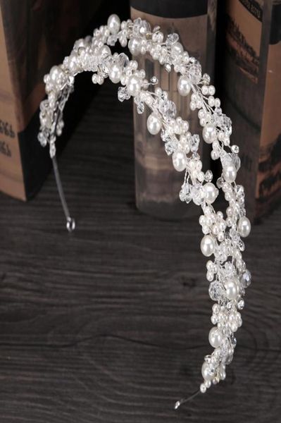 Couronnes Bridal Bands à cheveux Korea Bride Crystal Tiara Princess Pearl Crown Wedding Tiaras Ciares Birthday Party Tiaras Jewelry AC7416249