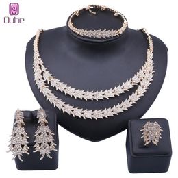 Bridal Dubai Gold Crystal Wedding Ketting Bracelet Earring Ring Sieraden Sets Nigeriaanse feestvrouwen Fashion Jewelry Set2624