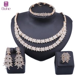 Nuptiale Dubai or cristal mariage collier Bracelet boucle d'oreille bague ensembles de bijoux nigérian fête femmes mode ensemble de bijoux