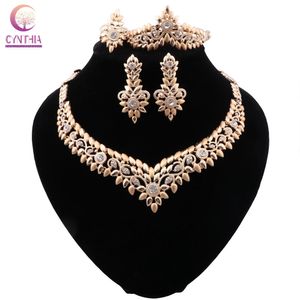 Bruids Dubai Gouden Sieraden Sets Crystal Ketting Armband Nigeriaanse Partij Vrouwen Mode Sieraden Set voor bruiloft