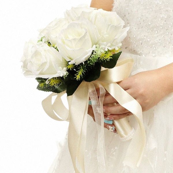 Bouquet de mariée Fr Fournitures de mariage Soie artificielle Rose Pey Fr Bouquet de mariage Orchidée Bouquets de qualité g0f7 #