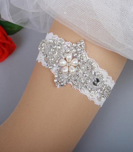 Velias nupciales de encaje de rehinestones perlas Peeds vintage Prom Homecoming Wedding Garter Juego de cinturón de lámparas de pierna de novia